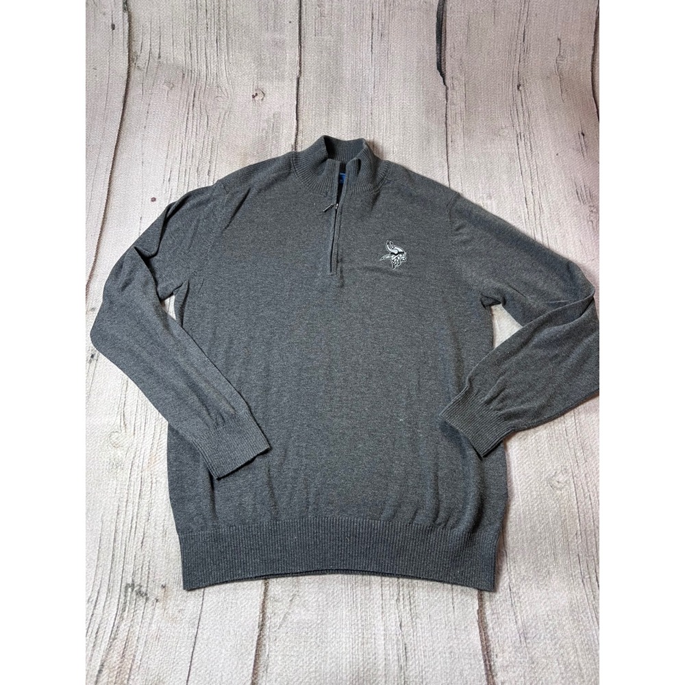 Port Authority Quarter Zip Sweater Mens M Gray Minnesota Vikings NFL Minimalist